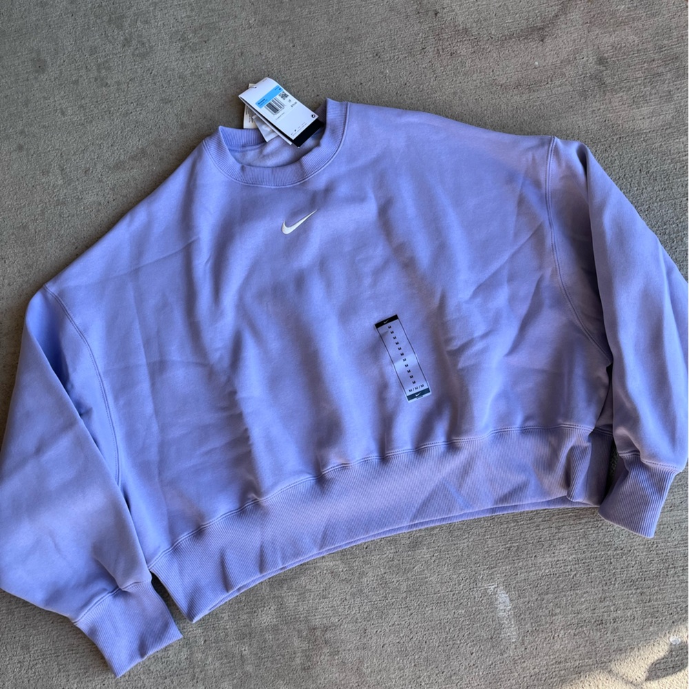 Nike phoenix fleece lilac purple oversized crew crewneck cropped sweatshirt top - Picture 2 of 5